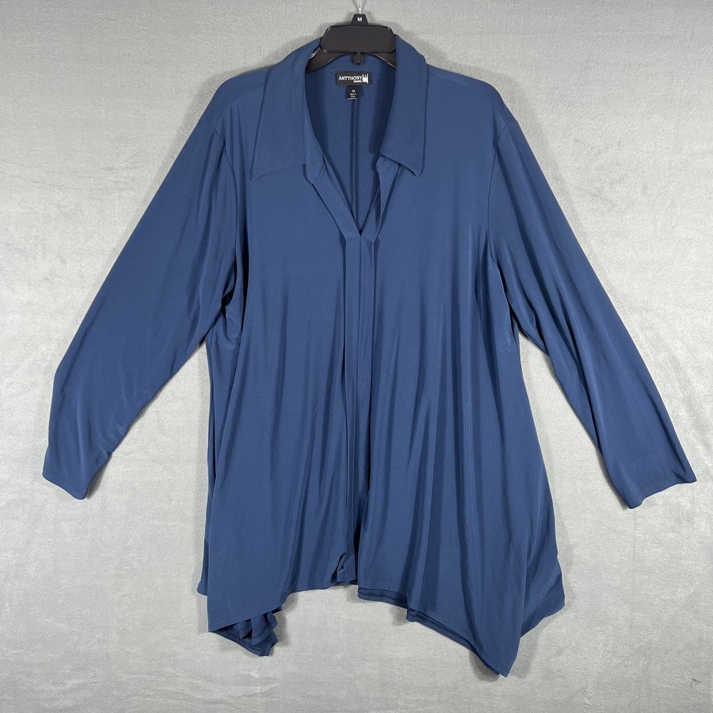 ANTTHONY ORIGINAL Women's 1X Navy Blue Asymmetrical Hem Tunic Top Plus Size